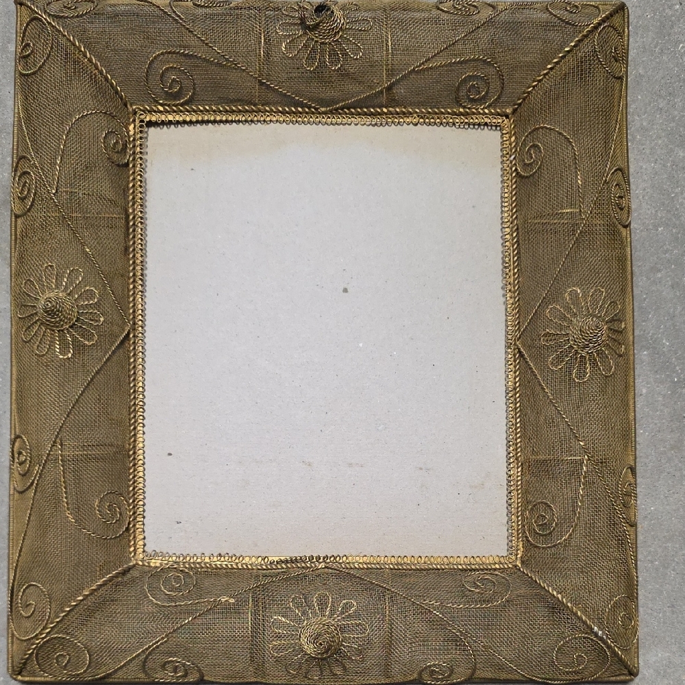 Gilt Metal Wire Mesh Wall Frame with Floral Decor, 1950s (Only Frame)